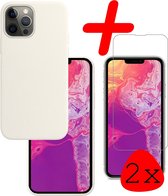 iPhone 13 Pro Hoesje Siliconen Met 2x Screenprotector Tempered Glass - iPhone 13 Pro Screen Protector 2x Beschermglas Full Screen Hoes Back Case - Wit