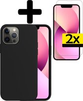 iPhone 13 Pro Hoesje Case Siliconen Met 2x Screenprotector Volledig Bedekt - iPhone 13 Pro Case Hoesje Hoes Met 2x Screenprotector - Zwart