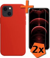 iPhone 13 Mini Hoesje Met 2x Screenprotector - iPhone 13 Mini Case Rood Siliconen - iPhone 13 Mini Hoes Met 2x Screenprotector