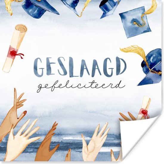 Affiche Gradués - Chapeau de Graduation - Félicitations - 50x50 cm