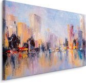Schilderij - Panorama stad (print op canvas), multi-gekleurd, 4 maten, wanddecoratie