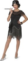 Jaren 20 Danseressen Kostuum | Jaren 20 Big Band Zwarte Flapperjurk Zilver Met Hoofdband Vrouw | Maat 32-34 | Carnaval kostuum | Verkleedkleding
