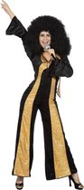 Wilbers - Jaren 80 & 90 Kostuum - Catsuit Disco Diva Chaka Khan - Vrouw - zwart,goud - Maat 46 - Carnavalskleding - Verkleedkleding