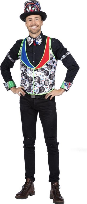 Foto: Wilbers wilbers dart kostuum darts gilet barney man zwart wit maat 56 carnavalskleding verkleedkleding