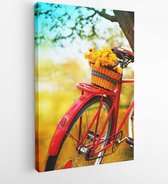 Canvas schilderij - Vintage Bicycle with flowers on summer landscape background (toned picture) -  281101136 - 115*75 Vertical