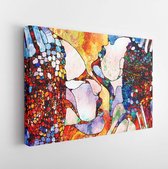 Canvas schilderij - Stained Glass Forever series. Background design of color fragments, shape patterns and symbols on the subject of art, space division and design  -     748415140