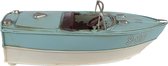 Clayre & Eef Decoratie Miniatuur Boot 24x11x9 cm Turquoise Beige Ijzer Miniatuur Boot
