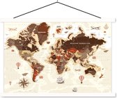 Schoolplaat - Wereldkaart - Vintage - Kompas - 150x100 cm - Textielposter Witte latten - Textiel poster