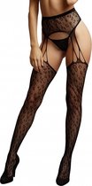 Suspender Leopard Pantyhose - Black - O/S