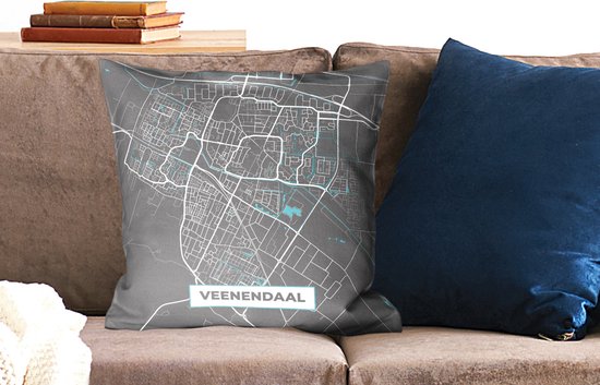 Coussins décoratifs - Oreillers Coussins décoratifs - Carte - Veenendaal - Grijs - Blauw - Plan de la ville