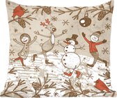 Sierkussens - Kussentjes Woonkamer - 40x40 cm - Illustratie - Kerst - Sneeuwpop - Kerstversiering - Kerstdecoratie voor binnen - Woonkamer