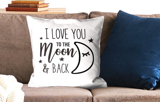 Coussins Coussins décoratifs - Oreillers Salon - 50x50 cm - Citation ''Je t'aime jusqu'à la lune & retour'' - Cadeau Saint Valentin