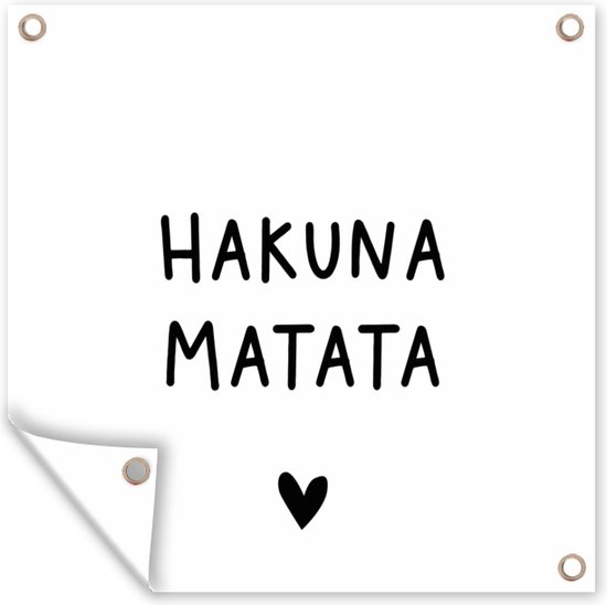 Nappe de jardin Citation hollandaise : 'Hakuna Matata' avec coeur noir sur fond blanc - 100x100 cm