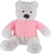 Tender Toys Knuffelbeer Met Trui Roze 26 Cm Wit