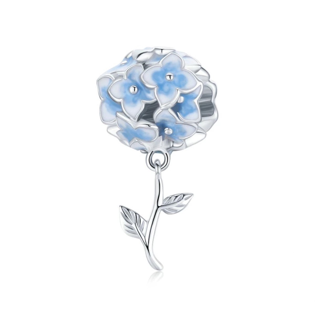 Zilveren bedel Blauwe hortensia
