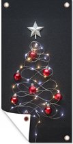 Tuinposter Kerstboom gemaakt van lichten - 40x80 cm - Wanddecoratie Buiten - Tuinposter - Tuindoek - Schuttingposter - Tuinschilderij