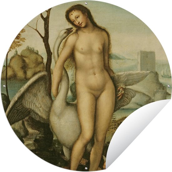 Tuincirkel Leda en de zwaan - Leonardo da Vinci - 90x90 cm - Ronde Tuinposter - Buiten