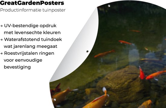 Garden Circle Carpes Koï dans un étang avec des fleurs - 150x150 cm - Affiche Ronde de Jardin - Extérieur