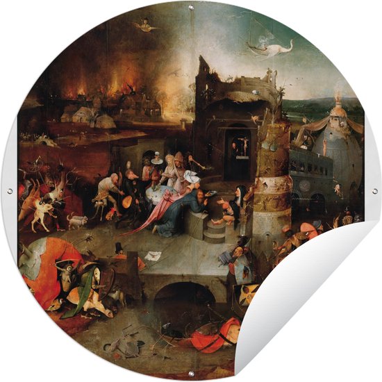 Tuincirkel Temptation of Saint Anthony - schilderij van Jheronimus Bosch - 60x60 cm - Ronde Tuinposter - Buiten