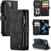 CaseMe - Telefoonhoesje geschikt voor iPhone 13 Mini - Wallet Book Case met ritssluiting - Magneetsluiting - Zwart