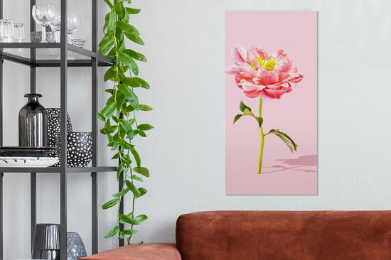 Tableau Toile Pivoine rose sur fond rose - 40x80 cm - Décoration murale