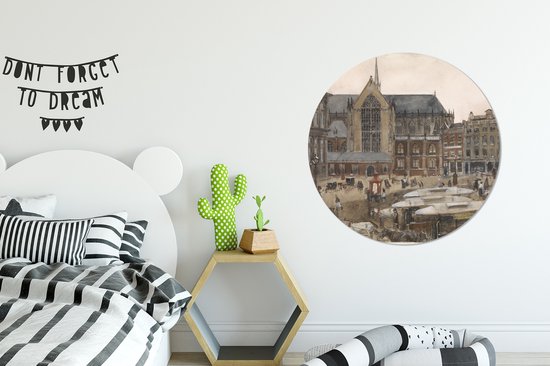 Wall Circle - Wall Circle - Place du Dam à Amsterdam - Peinture de George Hendrik Breitner - Aluminium - Dibond - 90x90 cm - Intérieur et Extérieur
