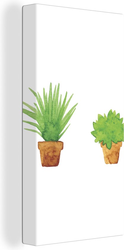 Toile Peinture Pot de Fleurs - Aquarelle - Plantes - 20x40 cm - Décoration murale