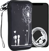 kwmobile hoesje voor smartphones XL - 6,7/6,8" - hoes van Neopreen - Paardenbloemen Liefde design - wit / zwart - binnenmaat 17,2 x 8,4 cm