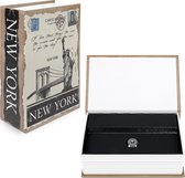 Navaris boekkluis New York stijl - Geldkistje - Gecamoufleerde kluis voor in de boekenkast - Kluis sieraden met sleutel - Verborgen kluis