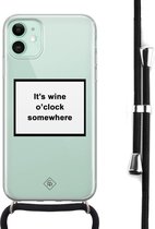 iPhone 11 hoesje met koord - Wine o'clock | Apple iPhone 11 crossbody case | Zwart, Transparant | Tekst