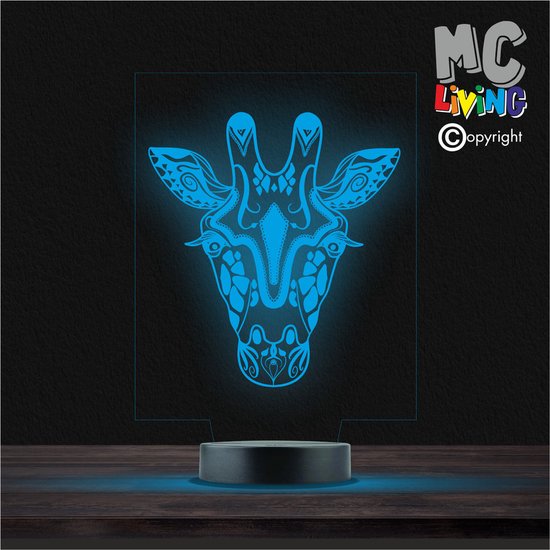 Led Lamp Met Gravering - RGB 7 Kleuren - Giraffe