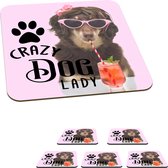 Onderzetters voor glazen - Quotes - Crazy dog lady - Spreuken - Hond - 10x10 cm - Glasonderzetters - 6 stuks