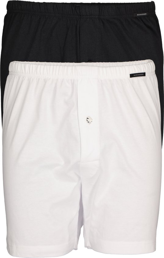 SCHIESSER Cotton Essentials boxershorts wijd (2-pack) - tricot - zwart en wit - Maat: S