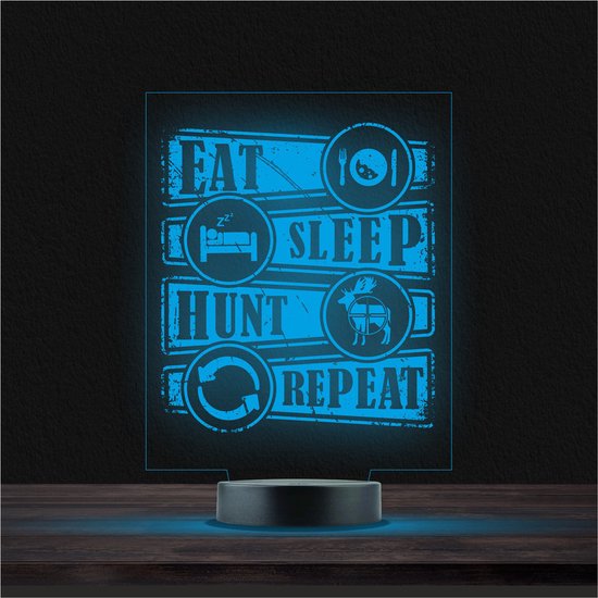 Led Lamp Met Gravering - RGB 7 Kleuren - Eat Sleep Hunt Repeat