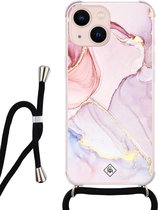 iPhone 13 hoesje met koord - Marmer roze paars | Apple iPhone 13 crossbody case | Zwart, Transparant | Marmer