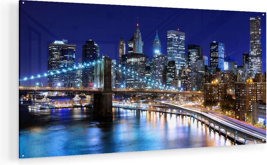 Artaza Glasschilderij - Skyline New York In Het Centrum - 140x70 - Groot - Plexiglas Schilderij - Foto op Glas