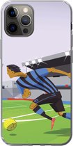 Geschikt voor iPhone 12 Pro hoesje - Een illustratie van spelers die voetballen in een stadion - Jongetje - Meisjes - Kinderen - Siliconen Telefoonhoesje