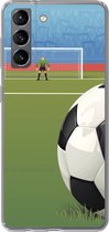 Geschikt voor Samsung Galaxy S21 hoesje - Een illustratie van een voetbal op het veld in het stadion - Jongens - Meiden - Kids - Siliconen Telefoonhoesje