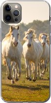 Geschikt voor iPhone 13 Pro Max hoesje - Galopperende witte paarden - Siliconen Telefoonhoesje