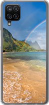 Geschikt voor Samsung Galaxy A12 hoesje - Een mooie regenboog bij Tunnels Beach op Hawaii - Siliconen Telefoonhoesje