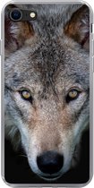 Geschikt voor iPhone 8 hoesje - Wolf - Portret - Zwart - Siliconen Telefoonhoesje