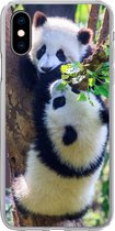 Geschikt voor iPhone X hoesje - Panda's - Boom - Natuur - Siliconen Telefoonhoesje