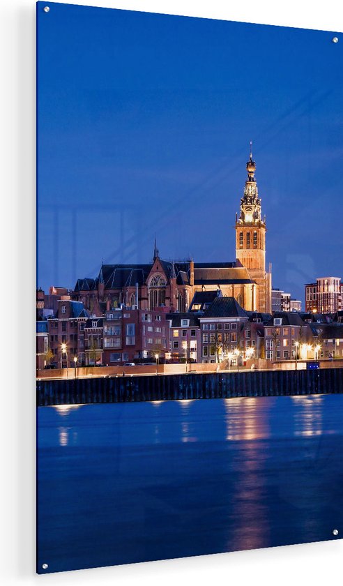Artaza Glasschilderij - Nijmegen Skyline met de Waal Rivier - 80x120 - Groot - Plexiglas Schilderij - Foto op Glas