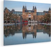 Artaza Glasschilderij - Amsterdam Rijksmuseum - I Amsterdam Tekst - 100x75 - Groot - Plexiglas Schilderij - Foto op Glas