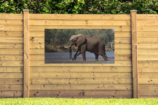 Décoration murale d'extérieur Un éléphant traverse le fleuve Zambèze dans le parc national du Bas Zambèze - 160x80 cm - Toile jardin - Affiche extérieure