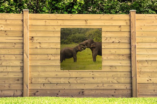Torchon de jardin Deux éléphants combattants - 100x100 cm