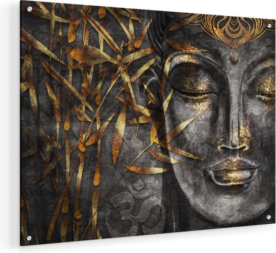 Artaza Glasschilderij - Gouden Boeddha Van Aquarel - Abstract - 60x45 - Plexiglas Schilderij - Foto op Glas