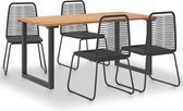 Decoways - 5-delige Tuinset massief acaciahout en poly rattan