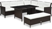 Decoways - 3-delige Loungeset met kussens poly rattan bruin