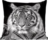 Sierkussens - Kussentjes Woonkamer - 45x45 cm - Dierenprofiel Sumatraanse tijger in zwart-wit